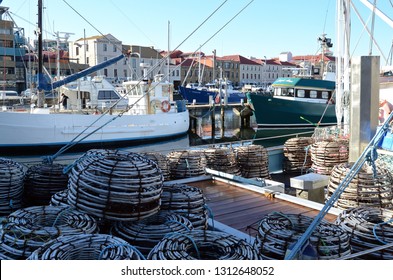 Hobart, Tasmania, Australia. July 2013. Lobster Pots On A Fishing Boat At Constitution Dock In Hobart, Tasmania.