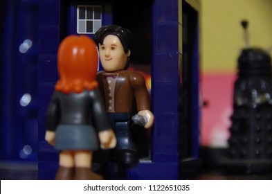 HOBART, TASMANIA - JUNE 23 2018: Doctor Who Figures Posed As If Performing A Dramatic Scene