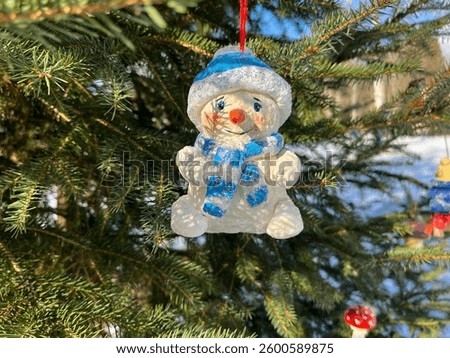 Hobbies. Christmas tree decorations. Cotton wool snowman.