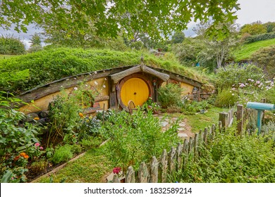 Hobbit house and garden at Hobbiton Village,Northland,Matata,New Zealand.  03-11-2020
