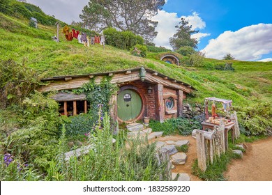 Hobbit house and garden at Hobbiton Village,Northland,Matata,New Zealand.  03-11-2020