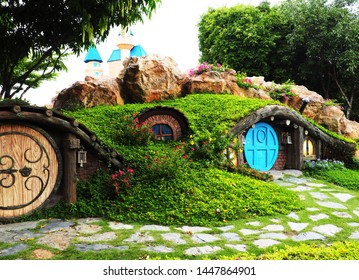Hobbit house, house and green garden, beautiful house and natural