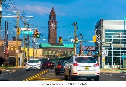 Hoboken NJ, July 2018: Traffic On Hoboken's Washington Street New York,USA