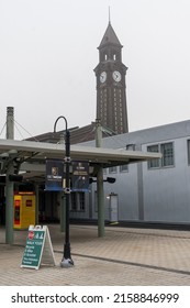 Hoboken, NJ - USA - May 20, 2022 Vertical View Of The Clock Tower At The Hoboken Terminal, A Commuter-oriented Intermodal Passenger Station In Hoboken, Hudson County, New Jersey.