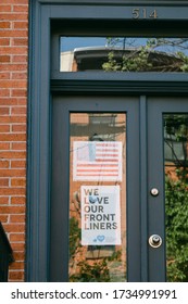 Hoboken, NJ, USA - May 4th 2020 : Sign On A Residential Stoop Supporting  Healthcare Heroes And Front Line Workers