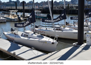 Hoboken, NJ, USA, September 29, 2022, Pier With Boats And Sailing Yachts