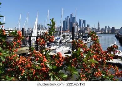 Hoboken, NJ, USA, September 29, 2022, Pier With Boats And Sailing Yachts