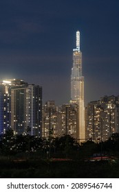 HOCHIMINH CITY, VIETNAM - DECEMBER 1, 2021: At Night See Landmark 81 With Blue Hour