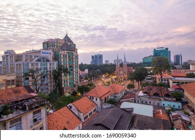 Hochiminh city , Vietnam - December  17, 2019: Notre Dame Cathedral ( Duc Ba Church) in Saigon , Vietnam. Notre Dame Cathedral, Nha Tho Duc Ba, build in 1883 .