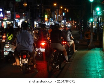 HOCHIMINH CITY, VIETNAM – FEBRUARY 21, 2022: Street At Night.                     