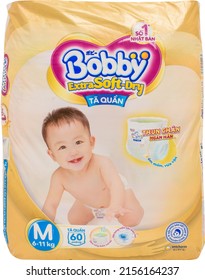 Hochiminh, Vietnam - April 10th 2022: Bobby Brand Diaper Box For Children On White Background