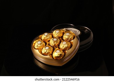 Hochiminh, Vietnam - Feb 13 2022: Ferrero Rocher Heart Box