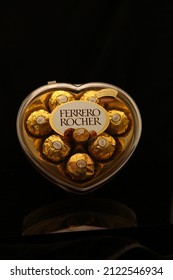 Hochiminh, Vietnam - Feb 13 2022: Ferrero Rocher Heart Box