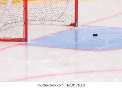 hockey gate and puck close-up
