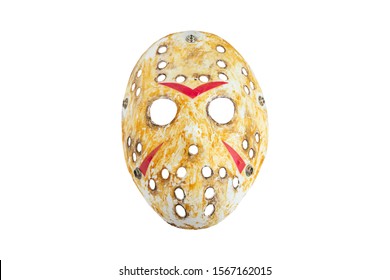 Hockey Mask Look Horror With Some Old Blood Stain Ans Rust, For Holloween Party. Clipping Path