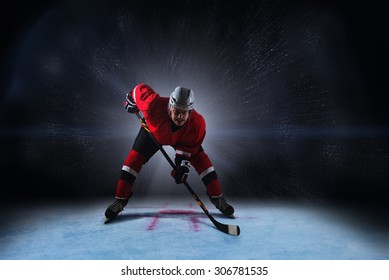 Hockey Player Above Face Off Spot