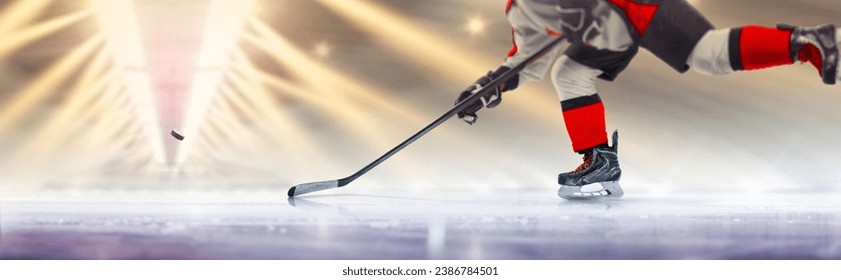 Hockey player in action close-up. Hockey player in beautiful ice rink. Hockey concept. Hockey training. Ice - Powered by Shutterstock