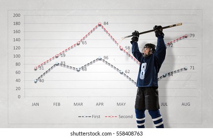 Hockey player and dynamics graph. Mixed media . Mixed media