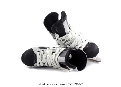 Hockey Player Ice Skates Isolated On White.