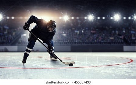 Hockey player on ice   . Mixed media