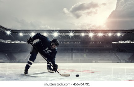 Hockey player on ice   . Mixed media