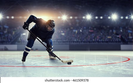 Hockey player on ice  . Mixed media