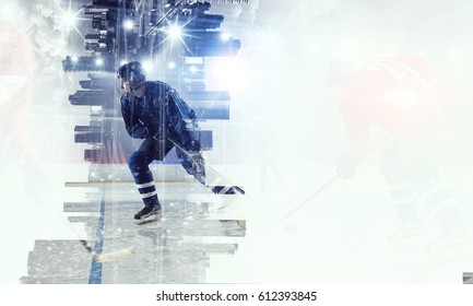 Hockey players on ice . Mixed media - Shutterstock ID 612393845