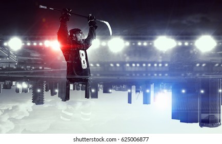 Hockey players on ice . Mixed media