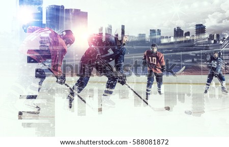 Hockey players on ice    . Mixed media