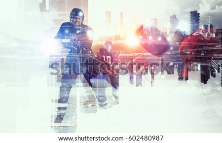 Hockey players on ice . Mixed media