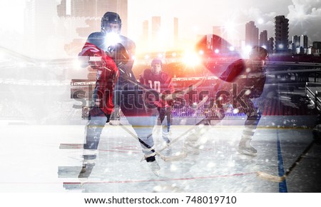 Hockey players on ice. Mixed media