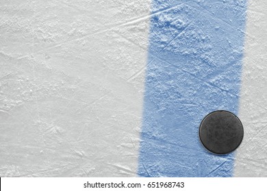 Hockey Puck And Blue Line. Fragment, Hockey, Concept