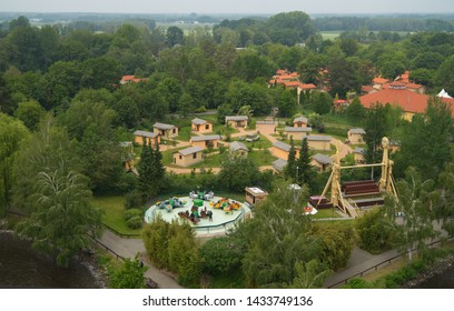 Hodenhagen, Gemany, June 4., 2019: Cabins And Lodges For Overnight Guests In Serengeti Park, With Basic Facilities, Aerial View