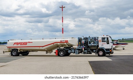 Hoersching, Austria, 08 July 2022, Man Fuel Tanker Truck At The Airport Of Linz