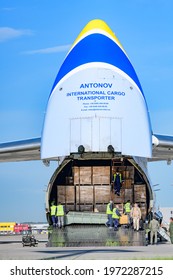 Hoersching, Austria, 11 May 2021, Unloading An Antonov An-124, UR-82008 At The Aiport Of Linz