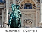 Hofburg, Statue of Prince Eugene of Savoy and The Austrian National Library (Osterreichische Nationalbibliothek) on the Heldenplatz (Heroes