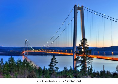 Hoga Kusten Bridge At The Evening