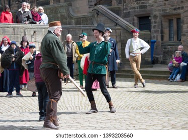 Hoghton, Lancashire/UK - May 5th 2019: The Mummers Play Performed In A Tudor Courtyard By A Street Theatre Group Of Amateur Actors With People Watching