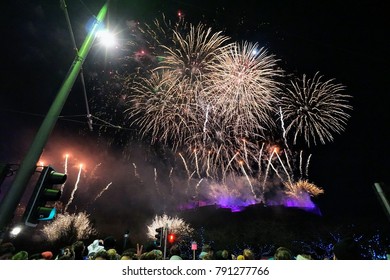 Hogmanay Firework Display In Edinburgh From Prince's Street