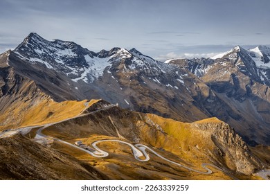 Hohe Tauern mountain range from above dramatic Grossglockner road, Austria