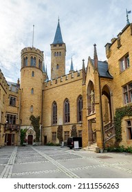 Hohenzollern Castle Or Burg, Germany, Europe. This Castle On Mountain Top Is Historical Landmark In Stuttgart Vicinity, Great German Monument. Famous Gothic Castle Like Palace In Summer.