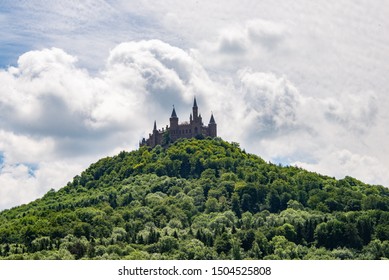 Hohenzollern Castle with clouds and trees