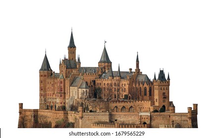 Hohenzollern Castle (Germany) isolated on white background. 