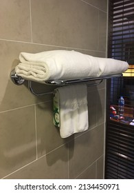 Hoi An, Vietnam June 21 2020: Towels On A Shelf At A Resort