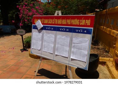 Hoi An, Vietnam, May 23, 2021: Electoral Roll Lists At The Entrance To The Dinh Cam Pho Temple Enabled To Vote In The XV Parliamentary Elections In Hoi An, Vietnam