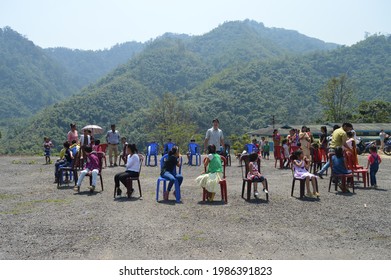 HOJ,INDIA-APRIL 02,2018: Group Of Children Playing Musical Chair Game  On APRIL 02,2018 At HOJ,Arunachal Pradesh,Northeast India.