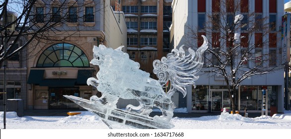 Hokkaido, Japan - 8 February 2014 : Ice sculpture at Heiwa dori area as a part of Asahikawa Winter Festival. - Shutterstock ID 1634717668