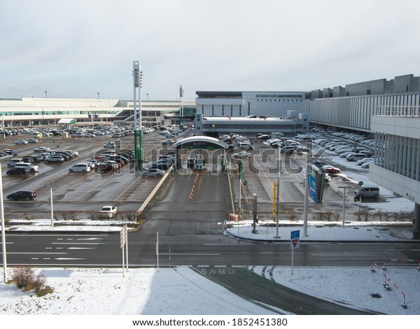 Hokkaido,Japan-November 11, 2020: New Chitose\
Airport Parking Lot in the\
snow\
