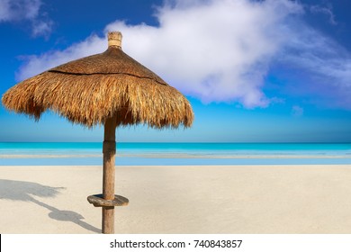 Holbox Island Beach Sunroof Palapa In Quintana Roo Of Mexico