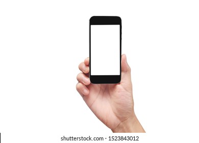 Hold mobile phones, smartphone in hand devices and touch screen technology - Shutterstock ID 1523843012